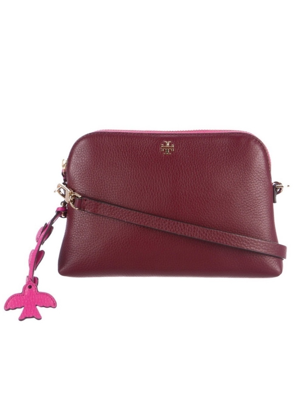 Tory Burch Peace Burgundy Pebbled Cross Body​​​​​​